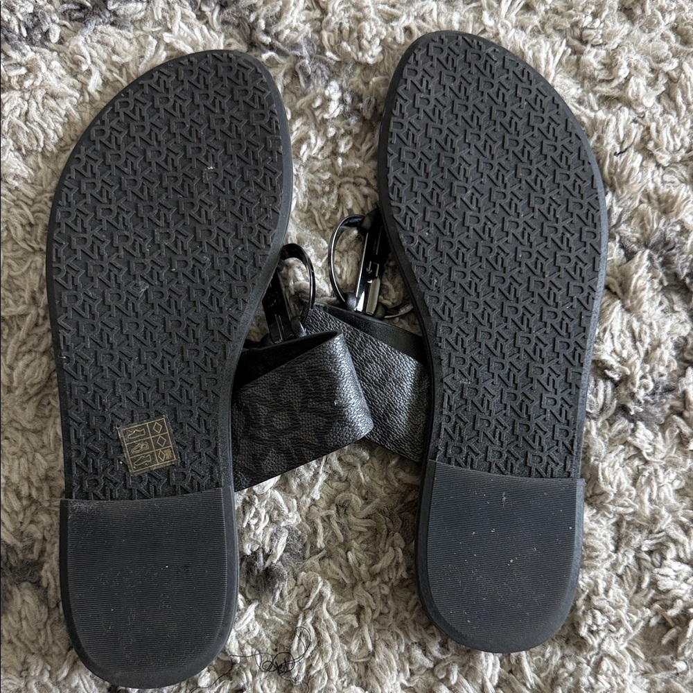 DKNY Black Patterned Logo Toe-Ring Slides - image 3